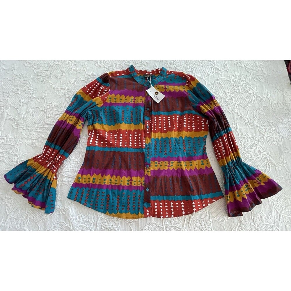 D'IYANU Dress Bold Blouse Color Blocks African Vibrant Colors Ladies 2X NWT